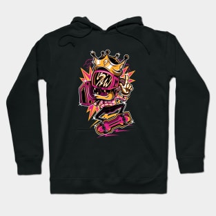 Skateboarding Monster with Crown, Boombox and Goggles Hoodie